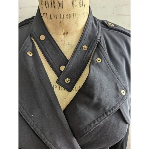 Ann Taylor Womens Dress Size 0 XS Trench Military Inspired Faux Wrap Black Navy - Picture 4 of 13